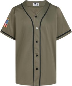 Camiseta de Béisbol Unisex de Manga Corta, Color Verde Oliva, Cierre de Botones, Parche con la Bandera Estadounidense, Nombre del Equipo Impreso, Corte Regular, Deportiva para Adultos - Product Image 1