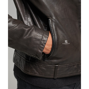 Men's Genuine Leather Jacket Premium Winter Wear Classic <b>Slim</b> Fit Bomber <b>Coat</b> Casual High Street Motorcycle Fashion Zipper Style - Product Image 2