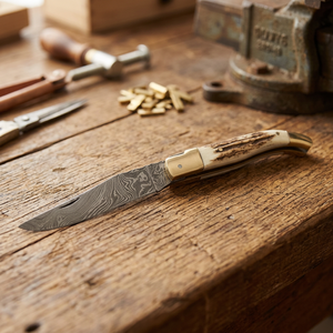 High Quality Industrial Grade Rajput Knives Damascus Steel Pocket Folding Knife with Stag Horn Handle 23cm 3-Year Warranty - Product Image 3