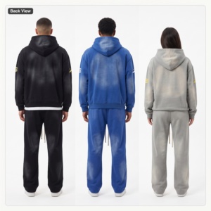 Ensemble de survêtement unisexe en molleton bouclette DTG délavé à l'acide, style streetwear, avec sweat à capuche et pantalon de jogging évasé, vente en gros OEM - Product Image 3