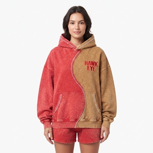 Sudadera con capucha de corte holgado y hombros caídos para mujer, con lavado ácido, bordado personalizado y pedrería, para uso casual. - Product Image 1