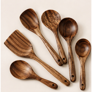 Juego de Cucharas de Cocina de Madera de Calidad Deluxe con Mango Largo, Utensilios de Cocina Antiadherentes, Espátula y Cucharón de Madera, Proveedor Mayorista - Product Image 1