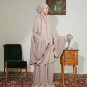 Ensemble de prière musulman de luxe 100 % rayonne premium, doux et respirant, pour femme, Abaya islamique, Hijab, Mukena, couleur unie taupe - Product Image 2