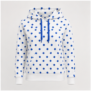 Sudadera con Capucha Personalizada Blanca para Mujer, Corte Recto y Relajado, con Puntos de Polka Espaciados Uniformemente, Algodón Suave Interlock WPHOOD-0010 - Product Image 1
