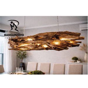 โต๊ะรับประทานอาหารไม้สักทันสมัยพร้อมท็อปกระจกและโคมไฟแขวนสำหรับห้องรับประทานอาหารในโรงแรม - Product Image 5