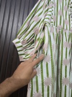 Robe de club en coton à rayures vertes et blanches, imprimé soleil, manches longues, style modeste, longueur ras du sol, écologique, respirante, pour la plage