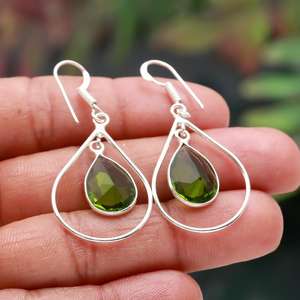 Boucles d'oreilles en péridot, argent sterling 925, pierre précieuse naturelle, bijoux faits à la main pour femmes, vente en gros - Product Image 2