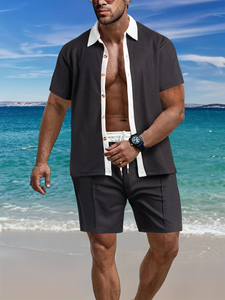 Ensemble décontracté pour homme, tenue d'été décontractée, coton tissé respirant, costume deux pièces - Product Image 2