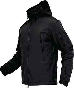Men's Black Hooded Motorcycle <b>Jacket</b> Windproof Zipper Closure <b>Fleece</b> <b>Lined</b> Winter Wear Regular Fit Solid Color Nylon Shell - Product Image 1