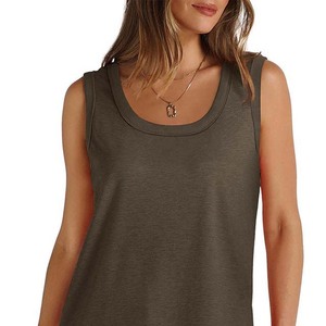 Women's Solid Color Jersey Knitted Tank Top Scoop Neck Casual Sleeveless Front Logo Breathable Eco-Friendly - Product Image 4