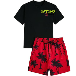 Conjuntos de camiseta de punto estampada para hombre, camiseta de manga corta con pantalones cortos, ropa informal de calle - Product Image 1