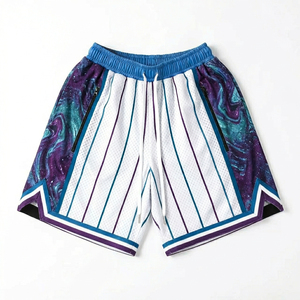 Shorts de basket-ball en mesh rayé pour homme, impression par sublimation, motif géométrique, respirant, avec cordon de serrage, shorts sportifs - Product Image 5