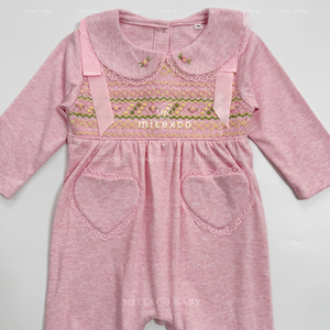 Mitexco Combinaison pour bébé fille à manches longues avec col Peter Pan, motif géométrique brodé à la main, en coton, pour le printemps - Product Image 5