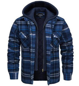 Chemise-veste en toile à carreaux unisexe pour l'hiver avec col montant, capuche amovible et doublure matelassée - Product Image 5