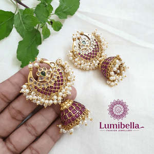 Moon Kemp Diamond Pearl Jhumki Earrings for Women - Product Image 2