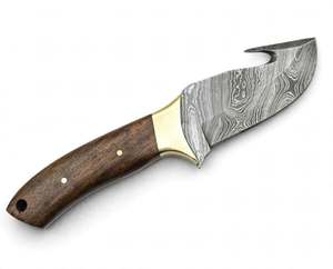 Outil utilitaire avec manche en bois dur, poignée en laiton poli et attache en laiton, avec acier damas. - Product Image 3