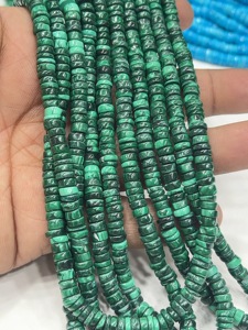 Perles de pierres précieuses de haute qualité pour la fabrication de bijoux, 17 pouces, malachite naturelle, forme Heishi lisse, taille 6-7 mm - Product Image 5