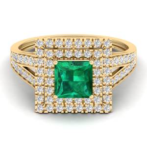 Anillos de Esmeralda de Corte Princesa de 1.25 Quilates de REYES Fine Jewelry en Oro Sólido de 14K, Anillo de Compromiso con Halo de Moissanita para Mujer - Product Image 6