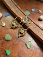 Boucles d'oreilles créoles macramé vintage faites à la main en argent sterling doré, avec quartz rutile naturel, style bohème, pendantes, micro-nœud, pierres précieuses certifiées IGI