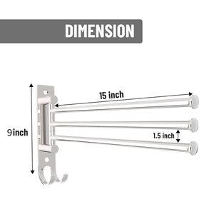 Toallero de pared de acero inoxidable con 3 brazos giratorios, barra colgante para decorar tu baño a un nivel superior - Product Image 2