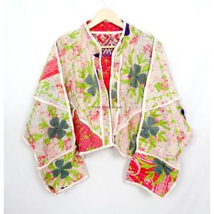 Vintage Women's 100%<b>Kantha</b> <b>Jacket</b> Handmade Indian Embroidered Bohemian Style with openclosure fashionable <b>jackets</b> floral pattern - Product Image 1