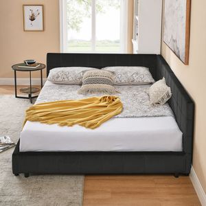 Queen Size Tufted <b>Bed</b> Frame with Comfortable <b>Backrest</b> Armrests Upholstered Sofa <b>Bed</b> <b>for</b> Bedroom Living Room - Product Image 4