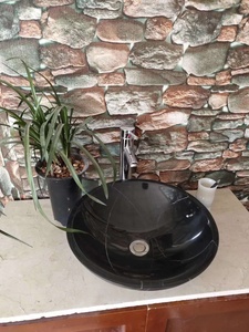 Lavabo da bagno in pietra naturale Nero lucido a superficie solida Nero marmo Nero lavabo in pietra - Product Image 4