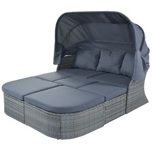 Ensemble de mobilier de jardin en osier avec canapé, lit de repos et auvent rétractable pour conversations et détente - Product Image 4