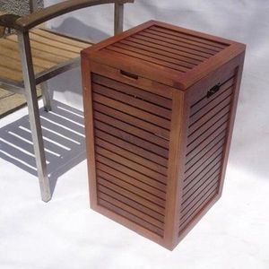 Premium Wooden Slatted Dustbin with <b>Lid</b> Rustic Storage Waste Eco-Friendly Home Waste Basket - Product Image 1