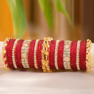 Gold Plated Meenakari <b>Bangles</b> <b>Set</b> Crystal Stone Imitation Pearl 2.6\" Ruby Main Fine Steel for Bridal Occasions-10575604LG_2.6 - Product Image 3