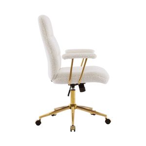 Modern Height Adjustable <b>Desk</b> <b>Chair</b> <b>White</b> and Gold Textured Boucle Fabric Padded Arms Office <b>Chair</b> - Product Image 6