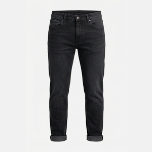 Jean en denim coupe droite délavé foncé pour homme, taille haute, coupe slim, en coton, style décontracté, pantalon d'automne - Product Image 1