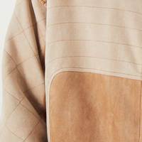 Blouson Bomber en Daim pour Homme, Col Montant, Blocs de Couleurs, Fermeture Éclair, Veste Décontractée en Cuir Daim pour l'Automne