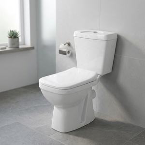 Inodoro de Cerámica Moderno de Dos Piezas, Alargado, Blanco, Estándar Internacional Legend, sin Borde, para Baño - Product Image 1