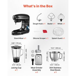 Robot pâtissier multifonctionnel 3-en-1 avec bol en acier inoxydable 6QT, 660W, 6 vitesses, tête inclinable, crochet pétrisseur et fouet métallique - Product Image 3