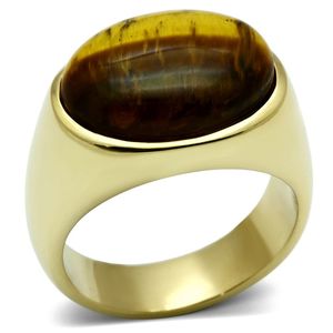 Anello in Acciaio Inossidabile con Placcatura a Ioni d'Oro TK718-IP con Occhio di Tigre Sintetico nella Categoria Prodotti Piatti e Stoviglie - Product Image 1