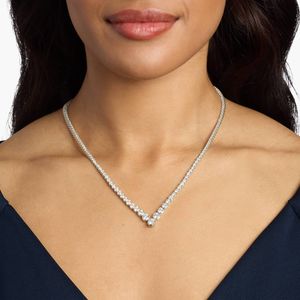 Chevron Lab Grown Diamond Eternity <b>Necklace</b> In Yellow Gold - Product Image 4