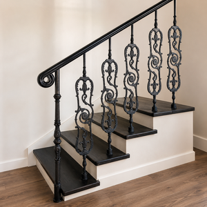 Luxury Black Wrought Iron Balcony Railing Decorative Arched Floral <b>Panel</b> for Villa <b>Window</b> Terrace Guardrail Design - Product Image 3