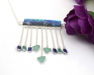 925 Sterling Silver Druzy Bar Dangle <b>Statement</b> <b>Necklace</b> - Product Image 3