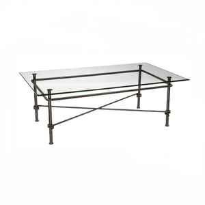 Mesa de Centro de Hierro Forjado Rústica Moderna Hecha a Mano 2026 con Tapa de Cristal Transparente, Mesa de Sala de Estar con Estructura Metálica, Mueble para Frente de Sofá - Product Image 2