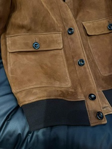Blouson aviateur en cuir véritable marron A1 pour homme, doublé en polaire, séchage rapide, col montant, décontracté pour l'hiver - Product Image 4