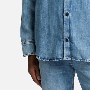 Soft Denim T Shirt With Fold <b>Down</b> Collar And Cheap Factory For Wholesale Bulk Buyer Comfortable Fit 2026 With Custom Logo Design - Product Image 3