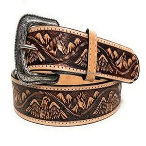 Ceinture d'outillage en cuir occidental véritable fabriquée à la main au design personnalisé ceinture unisexe de créateur sculptée à la main avec boucle interchangeable - Product Image 6