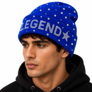 Custom Rhinestone Beanie Hat for <b>Men</b> Women | Sparkle Crystal Cuffed Knit Winter <b>Cap</b> | OEM Wholesale - Product Image 5