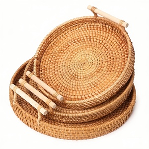 Lowest price rattan serving tray wooden <b>buffet</b> trays premium quality restaurant tableware sets - Product Image 4