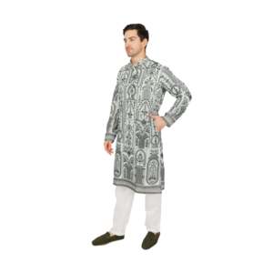 Traje de novio blanco para hombre, conjunto de kurta de georgette bordado de diseñador con motivos tradicionales TMEN10-04-S - Product Image 4