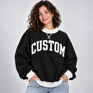 Sudadera Oversize Negra Lisa para Mujer con Cuello Redondo, Estampado Frontal Personalizado con Letras Blancas, Hombros Caídos, Manga Larga, Tejido de Algodón - Product Image 1