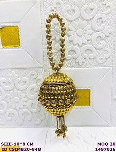 Handmade Pearl Satin <b>Clutch</b> with Ring Strap for Women | Ethnic <b>Wedding</b> Dori Closure Potli Purse | Bridal Party - Product Image 3