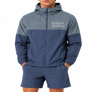<b>Men</b>’s Color Block Windbreaker Hooded <b>Jacket</b> And Shorts Set <b>Lightweight</b> Hooded Long Sleeves Casual Spring Outerwear For <b>Men</b> - Product Image 1