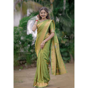 Sari en soie Paithani tissé Zari vert 650g Elite Weaves, motif Ganpati, vêtements indiens et pakistanais - Product Image 5